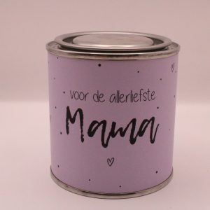 Blikje met wikkel voor de allerliefste mama lila