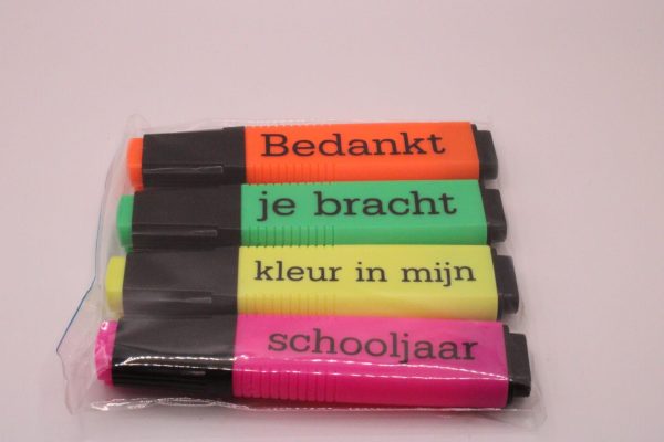 Set van vier markeer stiften-Bedankt je bracht kleur in mijn leven